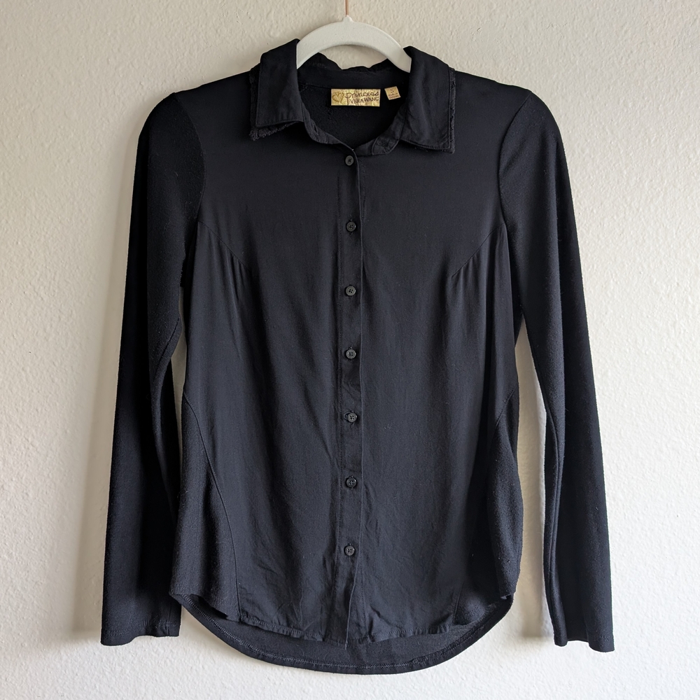 Princess by Vera Wang Black Button Down Shirt with Lace Collar Detail - S